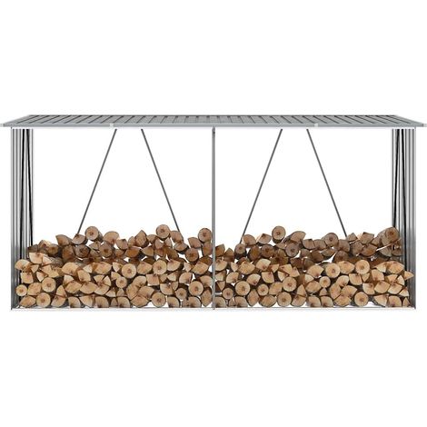 Brennholzlager aus verzinktem Stahl 330x84x152 cm Grau