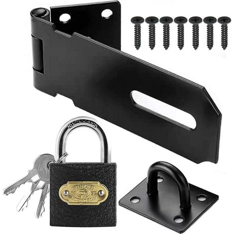 Fermeture de porte Loquet avec cadenas, Acier inoxydable, 3 pouces, Noir