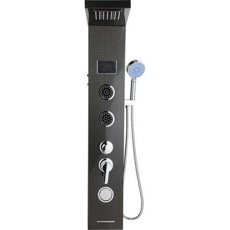 Jiubiaz Pannello doccia idromassaggio nero con LED e doccetta a mano a 6 getti