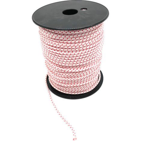 Tresse corde polyamide 16 fuseaux D. 3,5 mm x L. 100 mètres "Spéciale lancement moteur" - Blanche lisré rouge - D-Work (1/5)