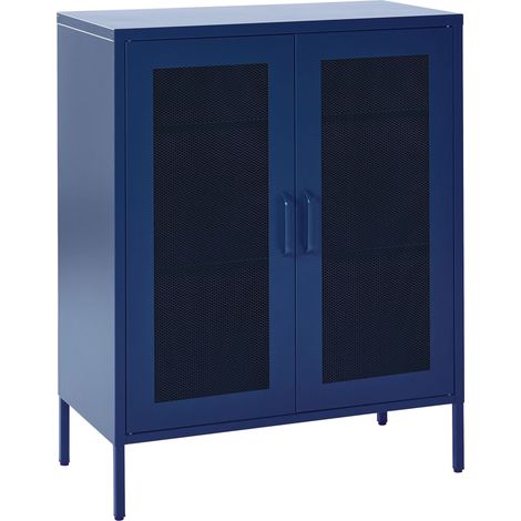 Mobile Metallo blu con 2 Ante Trasparenti 2 Ripiani 80 x 40 x 102 cm Wakatipu