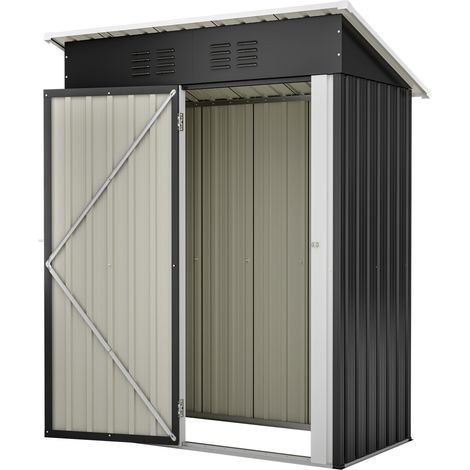 Caseta de jardín de metal negro 152,2 x 83,6 x 182 cm con puerta con candado, sin ventanas (1/5)