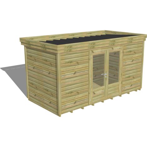 ABRI DE JARDIN bois Pin autoclave 27mm - 4,34x2,14m / 9,3m2 - Bac acier - Plancher bois