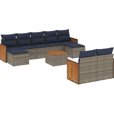 Maison Exclusive - 10-teiliges Gartensofa-Set mit Kissen, grau, P
