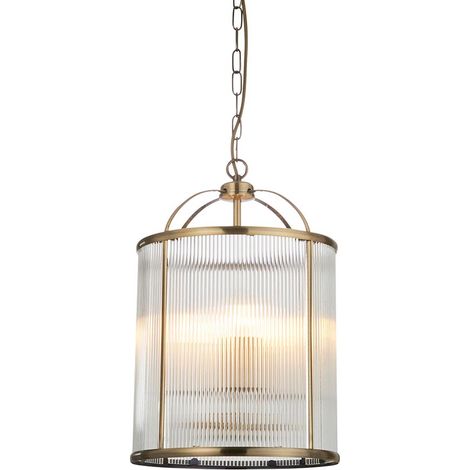 Endon Lambeth Ribbed Glass Lampadario a soffitto a 4 luci in ottone anticato (1/5)