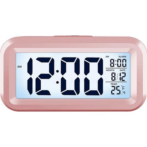 Réveil numérique avec grand écran LCD – Calendrier, température, affichage 12/24 heures, veilleuse et fonction snooze – Rose (1/5)
