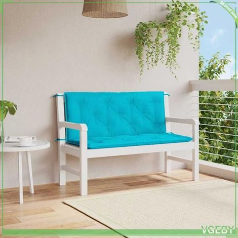 361696 Coussins de banc de jardin lot de 2 turquoise 120x50x7 cm tissu (1/5)