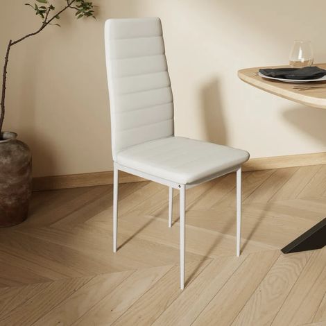 Lot de 6 chaises avec assise en simili cuir blanc dossier haut et pieds en acier blanc Lidia (1/4)