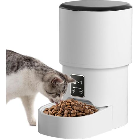 Distributeur automatique de nourriture pour chats, 4 l, distributeur de croquettes pour chats et chiens, chats, minuterie, bol en acier inoxydable, pour animaux de compagnie, 1 à 4 repas par jour (1/5)