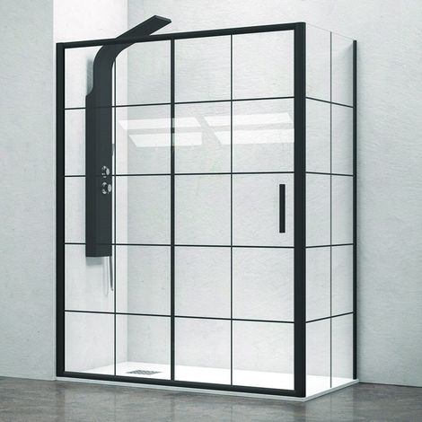 Cabina doccia 140x70 profili neri e vetro con  riquadri neri NICO-D3000S kamalu