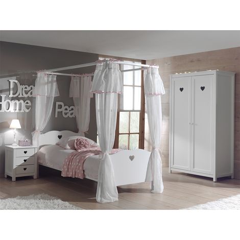 MILADY - Chambre avec Lit à Baldaquin 90x200cm + Sommier + Armoire 2P (1/4)
