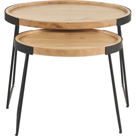 Verschachtelungs-Couchtische aus Metall und massivem Akazienholz ELAVO
