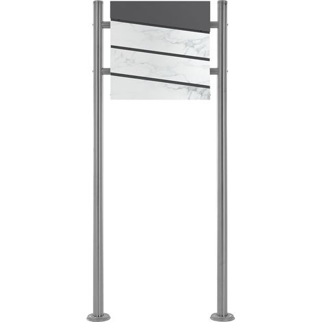 ECD Germany Standbriefkasten mit Zeitungsfach, Design Briefkasten mit Pfosten, Briefkastenanlage, Briefkastenständer Silber metallic 120 cm aus Edelstahl, Postkasten Anthrazit-Marmoroptik aus Stahl