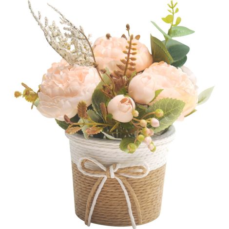 Pivoine rose coréenne artificielle à 141 pétales, plante en pot, décoration de bureau, accessoire photo, décoration intérieure, fleur artificielle pour chambre, salon, table à manger, composition flor (1/2)