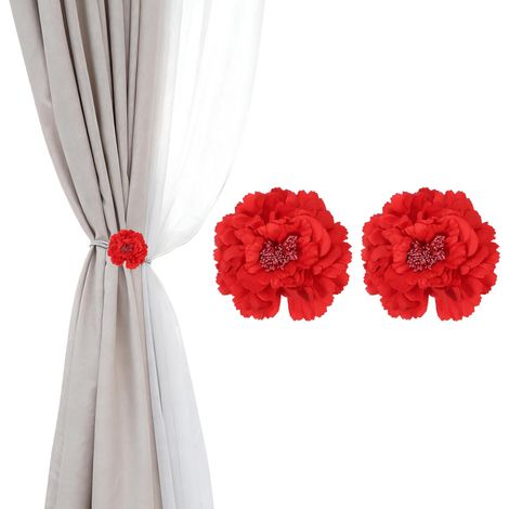 2 Pcs Attaches Rideaux Fleuries Pinces Rideaux pour Maison Rouge terrasse balcon extérieur (1/5)