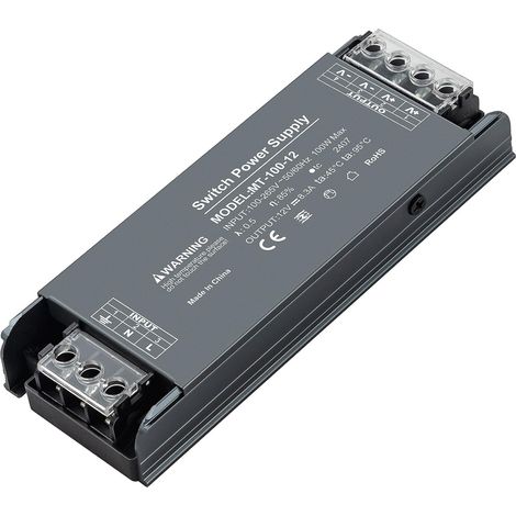 Transformateur 220V 12V, Alimentation 100W 8.3A, Driver LED Plat et Compact, Adaptateur pour Ruban LED, Spots et Éclairage Intérieur (1/5)