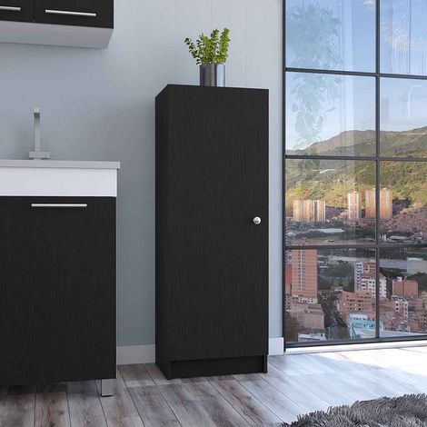 Armoire Belleria en mélaminé avec 1 porte et 4 étagères, noir, 120.6 cm X 43.1 cm X 31.3 cm (1/5)
