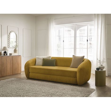BOBOCHIC - Canapé droit convertible déplimousse NEYO tissu texturé Jaune (1/5)