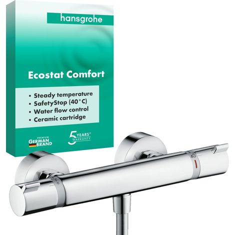 Mitigeur de douche thermostatique, Robinet de douche avec arrêt de sécurité à 40°C, Thermostat rond, 1 sortie, Chromé, 13116000 (1/4)