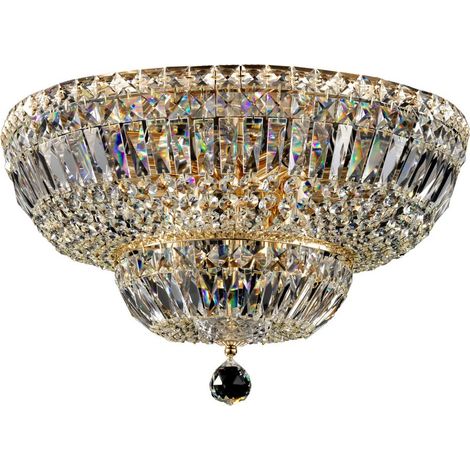 Basfor Plafonnier semi-encastré doré antique et cristal, 12 lumières, E14