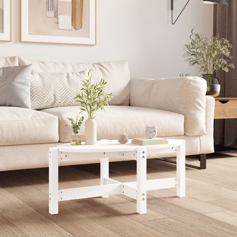 Table basse Table d'appoint pour Salon Chambre - Blanc 87x48x35 cm Bois massif de pin BV738106 - BonneVie (1/5)