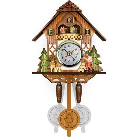 Horloge Murale - Bois - Style Rétro Nord-Ouest Européen - Pour Salon Chambre Cuisine Bureau - 128 À 130 X 225 À 235 X 55 Mm - 1 Unité (1/5)