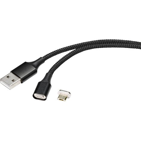 Renkforce Câble USB USB 2.0 USB-A mâle, USB-Micro-B mâle 1.00 m noir connecteur magnétique RF-4746074 Y427242 (1/4)