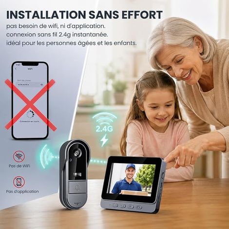 Wireless Doorbell with Outdoor Camera 1080P 4.3 Inch Screen Video Doorphone Outdoor Video Intercom with Screen 170° Viewing Angle Video Door Phone for Home USB Screen (1/4)