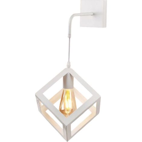 Trade Shop - APPLIQUE DA PARETE PENDENTE A FORMA DI CUBO 3D STILE MINIMAL PORTALAMPADA ATTACCO E27 AQ52 -      Weiß