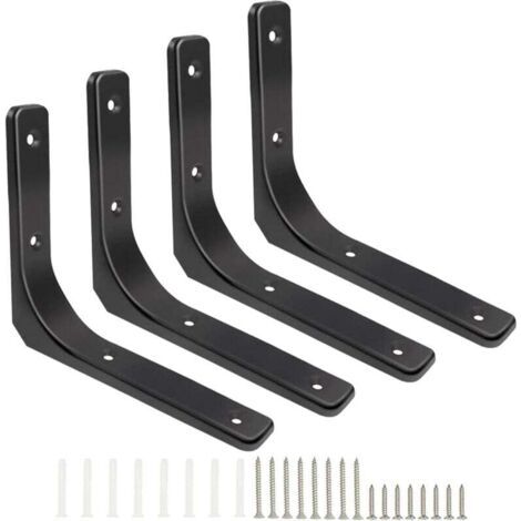 équerres étagère Murale, 4 Pièces Equerre Metal 150mm x 200mm Equerre Charge Lourde Support Etagere Murale, Finition Noir Brillante Pour étagère Suspendus Placard Déco