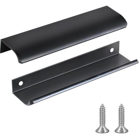 Set mit 2 schwarzen Küchenschrankgriffen aus Aluminiumlegierung, Lochabstand: 256 mm, inklusive Schrauben (1/4)