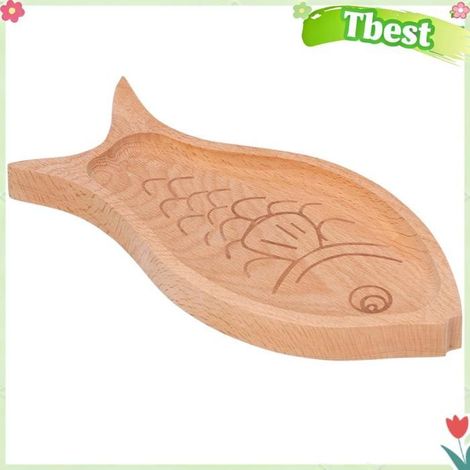 Tbest Assiette en bois Assiette Créative en Bois Multi-grains en Forme de Poisson pour Desserts et Fruits 9,8 X piscine barbecue (1/5)