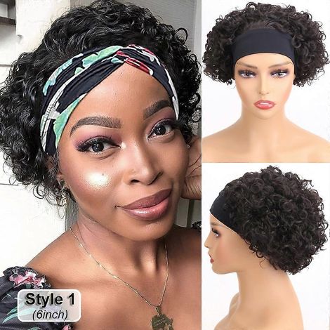 Perruque bouclée de 15 cm avec bandeau, cheveux synthétiques résistants à la chaleur, perruque courte bouclée sans colle pour femmes noires.