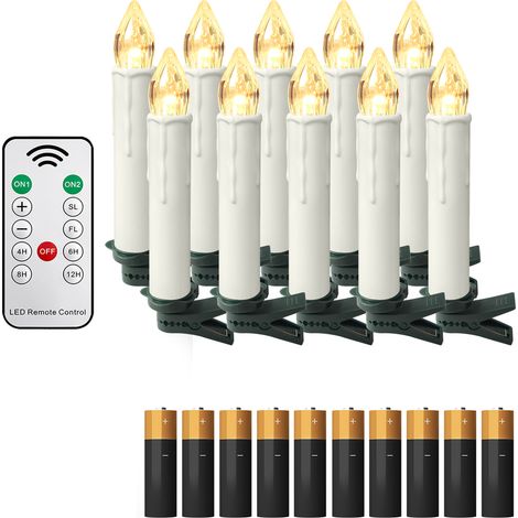 AUFUN Bougies LED sans fil dimmables avec piles, avec télécommande pour sapin de Noël, mariage, anniversaire, fête (Blanc chaud, 10 pièces) (1/5)
