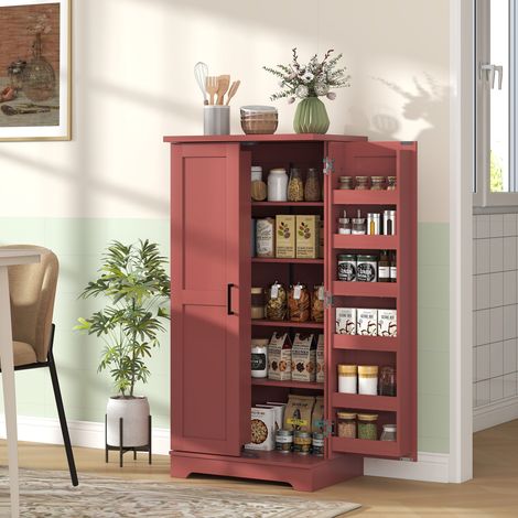 Buffet cuisine armoire de cuisine 5 niveaux avec portes et étagères réglables 60l x 40P x 120H cm grain de bois rouge