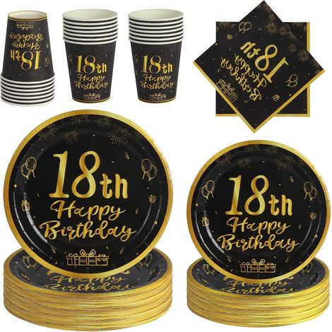 Kit vaisselle jetable anniversaire 18 ans, 96 pièces 24 invités (1/5)