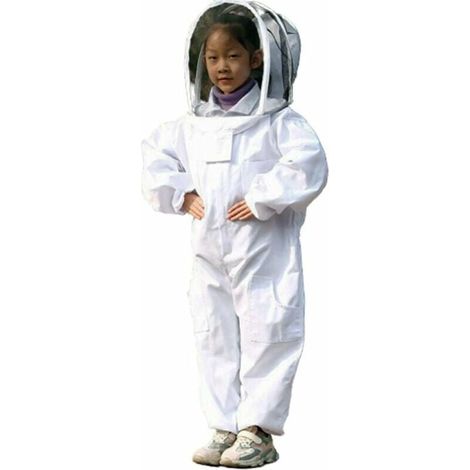 Ropa de apicultura, ropa protectora blanca para niños - Manga larga de algodón, protección infantil, talla M 1,2 metros, altura recomendada 80-130 cm (1/4)
