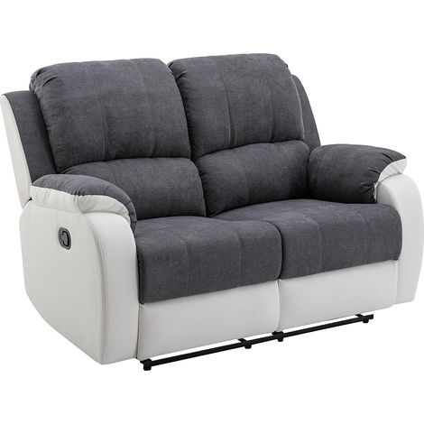 Divano 2 posti relax in Microfibra e Similpelle Grigio e Bianco - BRODY (1/5)