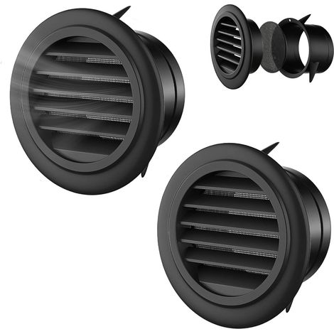 2 Pièces Arille de Ventilation 75mm, ABS Grille D'évacuation D'air Noir Ventilation Grilles Ronde, Grille de Ventilation Avec Protection Anti-Insectes, pour Chambre, Cuisine et Bureau (1/5)