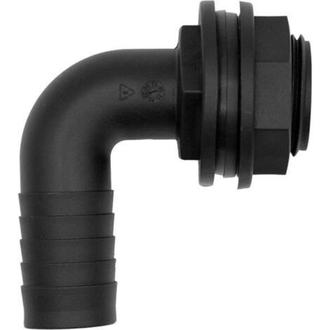 Tank connection 16676, external thread 1" x 25 mm, 90° angle pipe connection, PP, black, gasket included (1/4)
