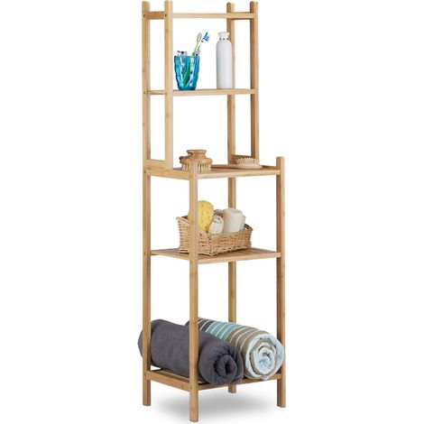 Relaxdays – Colonne de rangement salle de bain en bambou 5 niveaux – Dimensions H 121 x L 33 x P 28 cm – Résistant à l'humidité – Design moderne