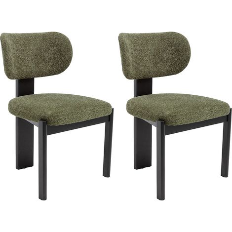Lot de 2 chaises en tissu bouclette et bois d'hévéa noir - Kaki - WILANA (1/5)
