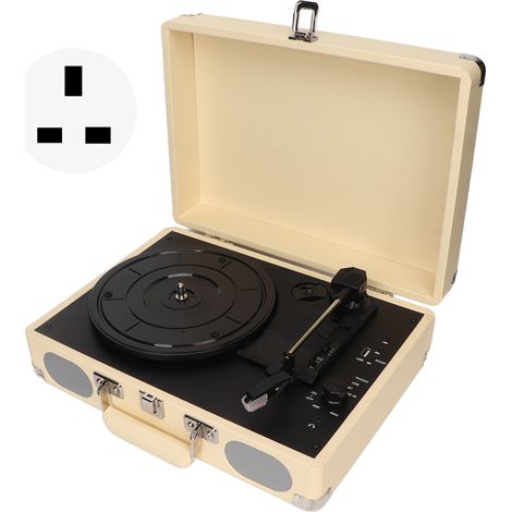 Tourne-disque Bluetooth avec 2 haut-parleurs intégrés, stéréo portable, 3 vitesses, prise UK 100-240V (1/5)