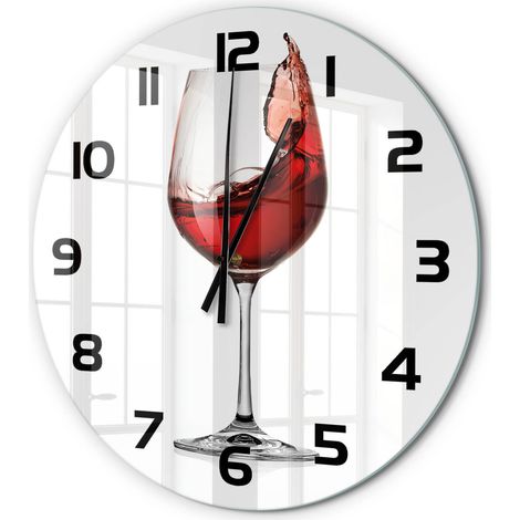 Horloge Murale Ronde Décoration Cuisine en Verre Trempé Silencieuse Moderne Vin rouge fi 60 cm (1/5)