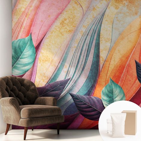 Tapete Vliestapete mit Kleber - Wanddekoration Wohnzimmer - Tapete Schlafzimmer Abstrakte Blätter 250x250 cm (1/5)