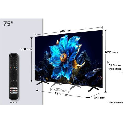TCL P79K Serie Smart TV 75" QLED 4K 75P79K, Dolby Vision - Atmos, HDR10+, Google TV