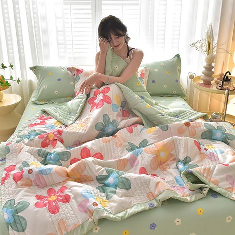 Couette Légère - 150 x 200 cm - Coton Lavé 98 % - Été Toute Saison - Motif Floral Moderne - 1 Pièce (1/5)