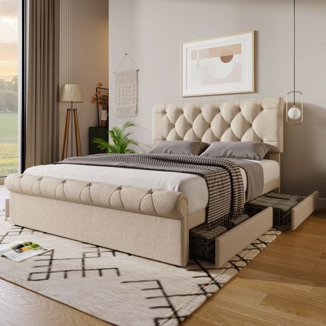 Bett Doppelbett Aufbewahrung 140x200 Massivholz Natur OKMYHOME (1/5)