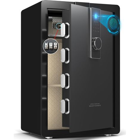 34KG Lourd Coffre Fort en Acier, 100L Coffre-fort Électronique avec Empreinte, Digitale Code et Clé, pour Maison et Bureau, Idéal pour Bijoux, Argent et Documents A4, Notice en Français (Noir,100L) (1/5)