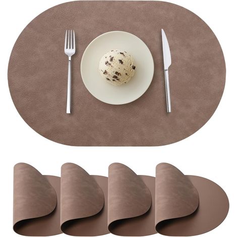 Lot de 4 sets de table ovales en similicuir pour table de salle à manger, sets de table double face, résistants à la chaleur, lavables et faciles à nettoyer, pour intérieur et extérieur, café'Café Set (1/5)